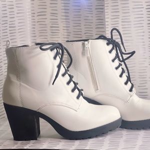 White lace up platform boots